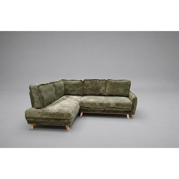 Zelená manšestrová rozkládací/s úložným prostorem rohová pohovka (levý roh/do L) Tori - II. jakost – Bonami Selection-image-1