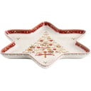 Červeno-bílá porcelánová servírovací mísa s vánočním motivem ve tvaru hvězdy Villeroy & Boch Gingerbread Village, 37,2 x 32,5 cm