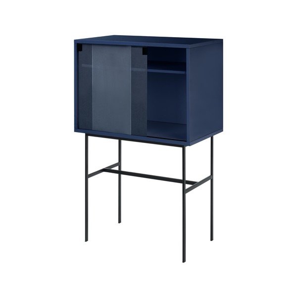 Tmavě modrá vitrína s posuvnými dveřmi 70x109x40 cm Lekko – noo.ma