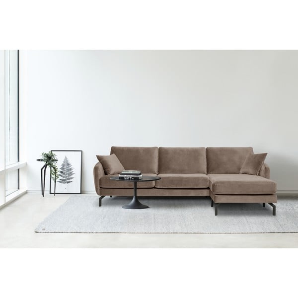 Hnědobéžová sametová rohová pohovka (pravý roh) Magic - Scandic-image-1