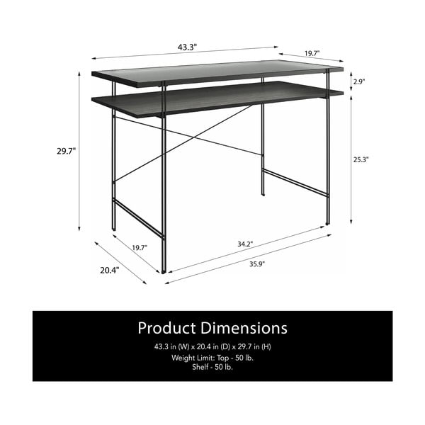 Pracovní stůl se skleněnou deskou 49x108 cm Wainwright – Støraa-image-2