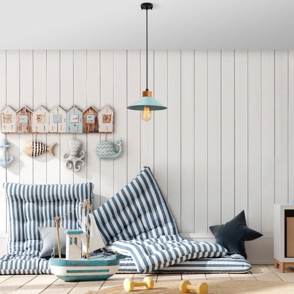 Tyrkysové/v přírodní barvě závěsné svítidlo s kovovým stínidlem ø 24 cm Manavgat – Opviq lights-image-1