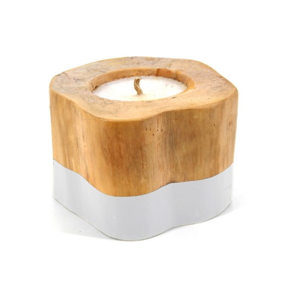 Středně velká svíčka z teakového dřeva s bílým detailem Moycor Masella
