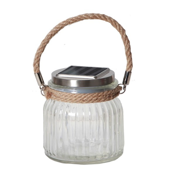 Skleněná solární LED lucerna Star Trading Jamjar, výška 11,5 cm
