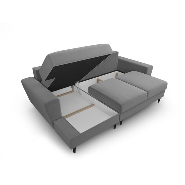 Světle šedá sametová rozkládací/s úložným prostorem rohová pohovka (levý roh/s lenoškou) Kyoto – Cosmopolitan Design-image-3