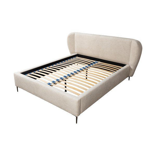 Béžová čalouněná dvoulůžková postel s roštem 160x200 cm Makana – Makamii-image-1