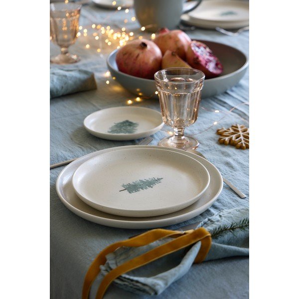 Krémové dezertní  talíře v sadě 4 ks s vánočním motivem z kameniny ø 22 cm Pacifica Christmas Tree – Casafina-image-4