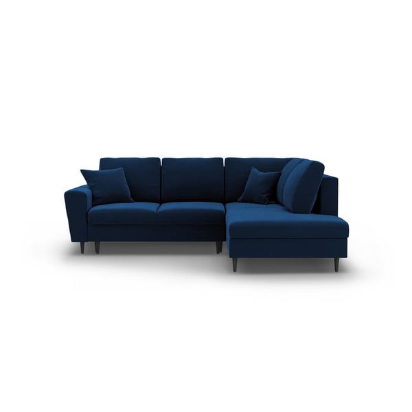 Modrá sametová rozkládací/s úložným prostorem rohová pohovka (pravý roh/do L) Kyoto – Cosmopolitan Design