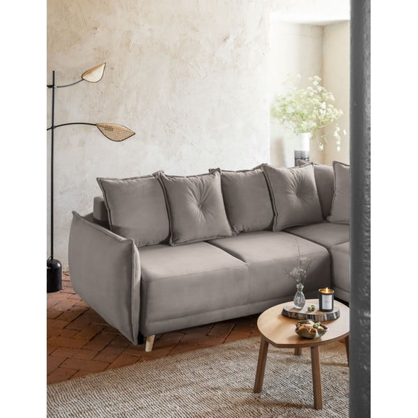 Světle hnědá manšestrová rozkládací rohová pohovka (pravý roh) Lazy Lukka – Miuform-image-4