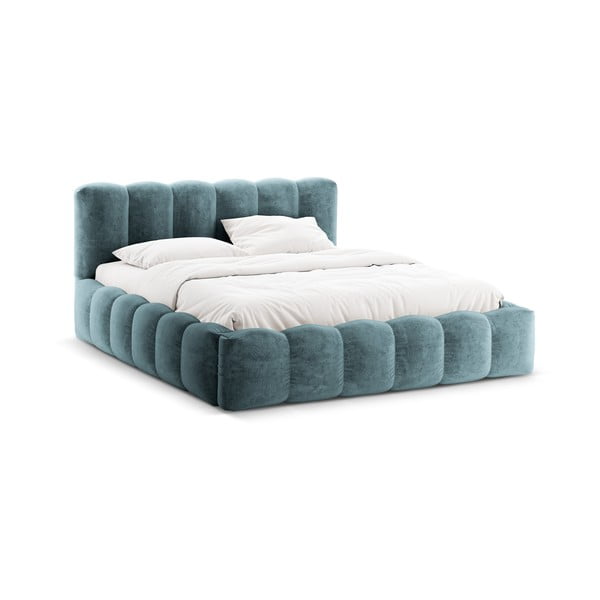 Modrá čalouněná dvoulůžková postel s úložným prostorem a roštem 200x200 cm Lupine – Micadoni Home-image-3
