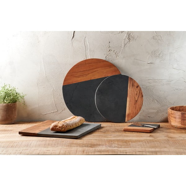 Krájecí kruhové prkénko z břidlice a akáiciového dřeva Nkuku Fala, ø 40 cm-image-2