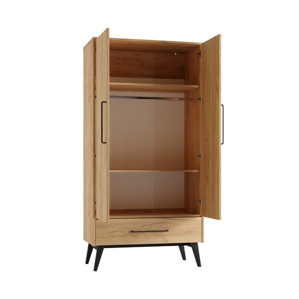 Dětská šatní skříň v dekoru buku v přírodní barvě 100x200 cm Retro – Pinio-image-3