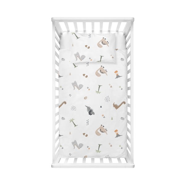 Bílé dětské povlečení do postýlky z bavlny Renforcé 100x150 cm Dinozor – Mijolnir