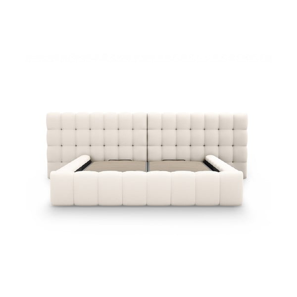 Krémová čalouněná dvoulůžková postel s úložným prostorem a roštem 180x200 cm Mamaia – Micadoni Home-image-4