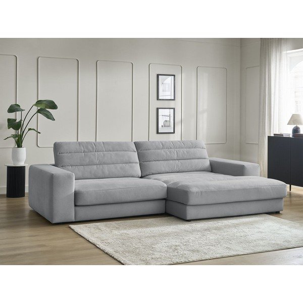 Světle šedá sametová rohová pohovka (pravý roh/s lenoškou) Sierra – Bobochic Paris-image-1