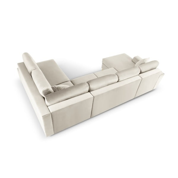 Béžová sametová rozkládací/s úložným prostorem rohová pohovka (pravý roh/do "U") Kyoto – Cosmopolitan Design-image-4