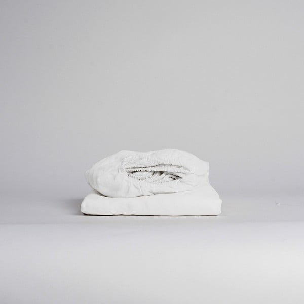 Bílé napínací prostěradlo s příměsí lnu 90x200 cm – Linen Tales-image-1