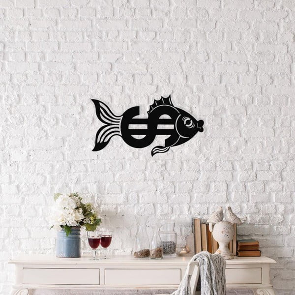 Černá kovová nástěnná dekorace Dollar Fish, 49 x 27 cm