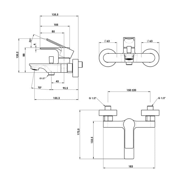 Bílá nástěnná vanová baterie (2 výstupy) Pax – Sapho-image-2