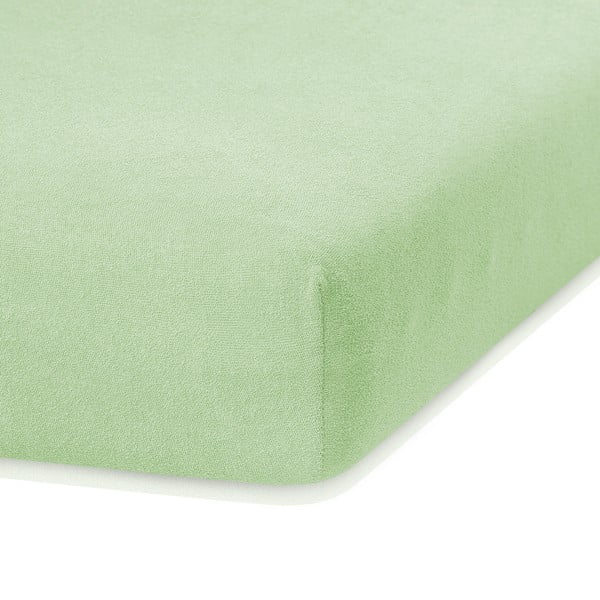 Světle zelené elastické prostěradlo s vysokým podílem bavlny AmeliaHome Ruby, 80/90 x 200 cm