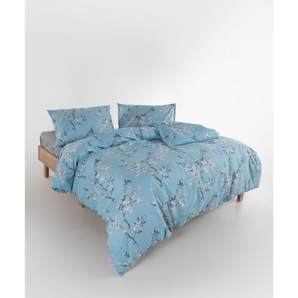 Modré povlečení na dvoulůžko/prodloužené z bavlny Renforcé 240x220 cm Blue Floral – Mila Home Luxury-image-2