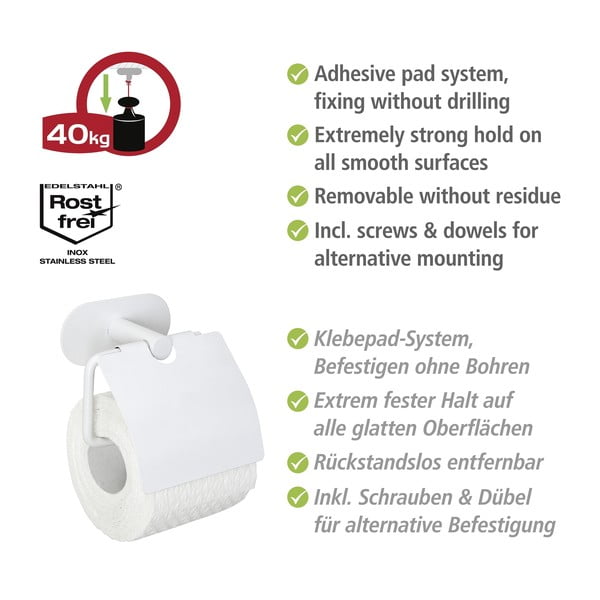 Bílý samodržící držák na toaletní papír z nerezové oceli Orea – Wenko-image-4