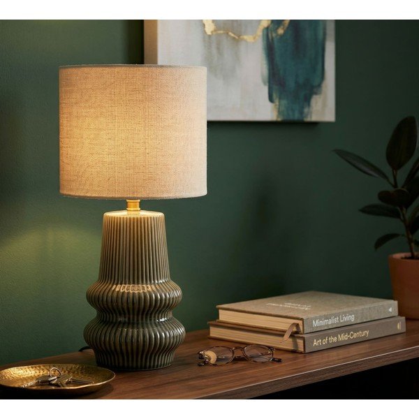 Khaki/krémová keramická stolní lampa s textilním stínidlem (výška 41,5 cm) Harmony – Mauro Ferretti-image-1