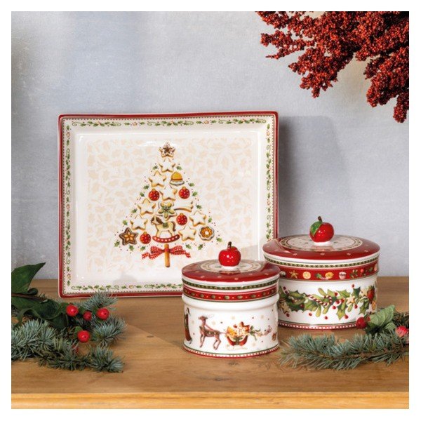 Červeno-béžový porcelánový servírovací talíř s vánočním motivem Villeroy & Boch, 27,4 x 22,7 cm-image-1