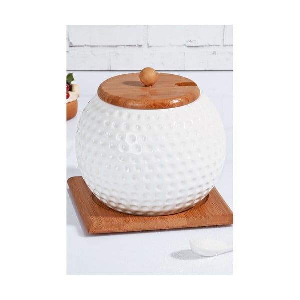 Porcelánová cukřenka a lžička s bambusovým víčkem a podtáckem Kosova