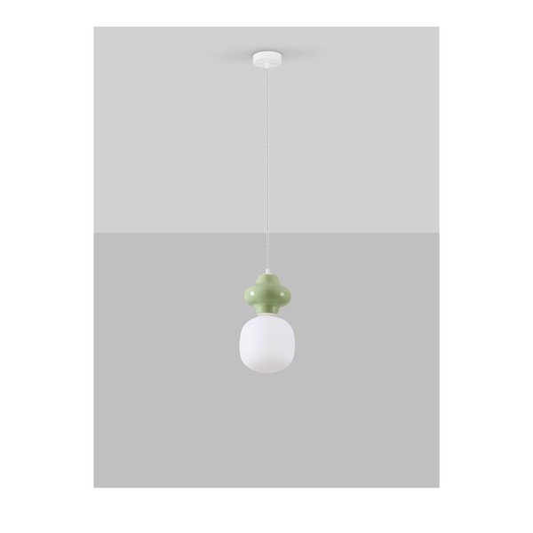 Bílé/světle zelené keramické závěsné svítidlo se skleněným stínidlem ø 18 cm Clio – Nova Luce-image-3