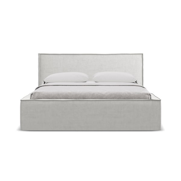 Světle šedá čalouněná dvoulůžková postel s úložným prostorem s roštem 140x200 cm Anani – Makamii-image-3