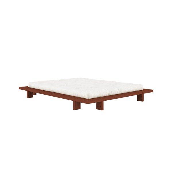 Dvoulůžková postel z borovicového dřeva bez čela s roštem 140x200 cm v terakotové barvě Japan – Karup Design-image-3