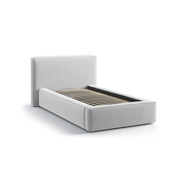 Čalouněná jednolůžková postel s úložným prostorem s roštem 90x200 cm ve stříbrné barvě Jodie – Micadoni -image-2