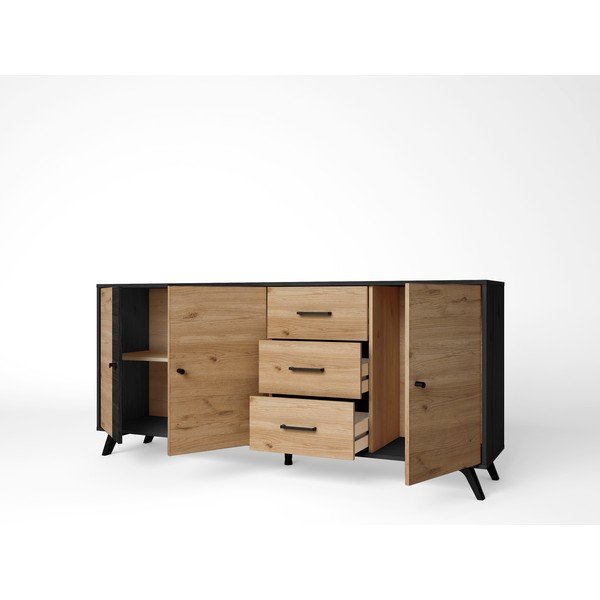 Černá/přírodní nízká komoda v dekoru dubu 181x81 cm Bocami – Marckeric-image-3