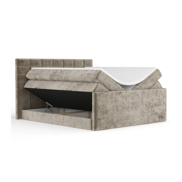 Světle hnědá boxspring postel s úložným prostorem 140x200 cm Ava – Maison de Rêve-image-2