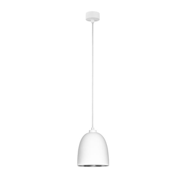 Bílé závěsné svítidlo s bílým kabelem a detaily ve stříbrné barvě Sotto Luce Awa