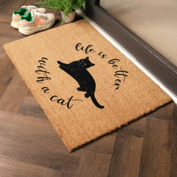 Rohožka z kokosového vlákna 40x60 cm Life Is Better With a Cat – Artsy Doormats-image-1