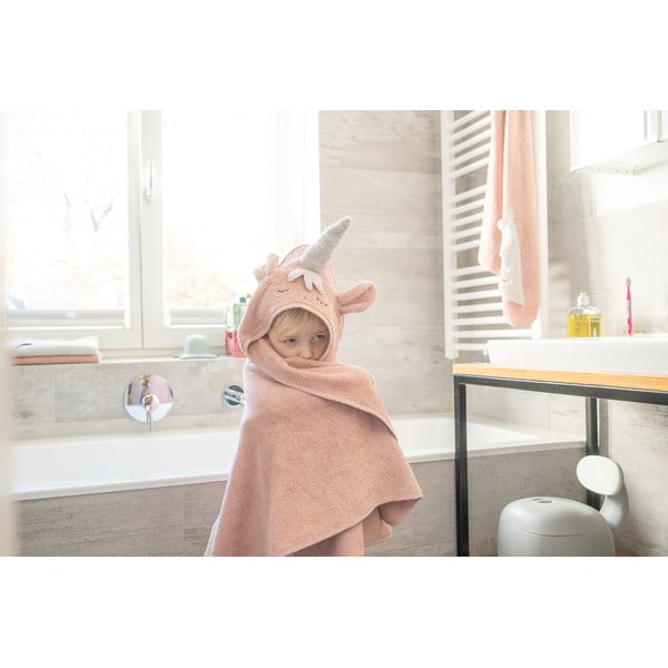 Růžová bavlněná dětská osuška s kapucí 75x75 cm Unicorn – Kindsgut-image-4