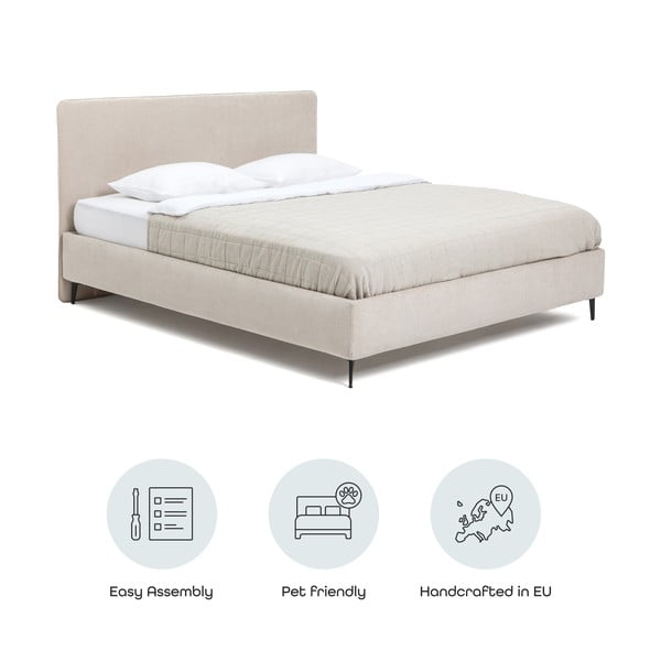 Béžová čalouněná dvoulůžková postel s roštem 160x200 cm Noira Slim – Bonami Selection-image-4