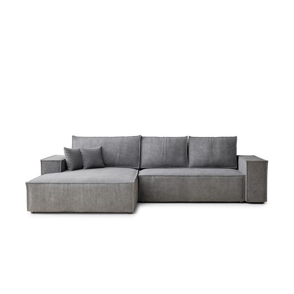 Šedá žinylková rozkládací/s úložným prostorem rohová pohovka (levý roh/s lenoškou) Maze – Maison de Rêve