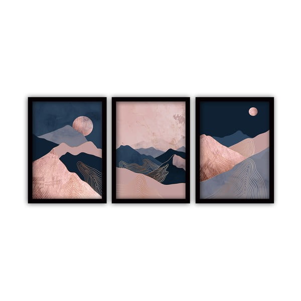 Sada 3 obrazů v černém rámu Vavien Artwork Moonlight, 35 x 45 cm