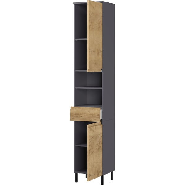 Tmavě šedá vysoká koupelnová skříňka v dekoru dubu 34x190 cm Salinas - Germania-image-1