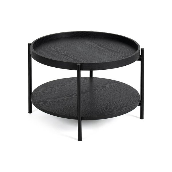 Černý kulatý konferenční stolek v dekoru dubu ø 64 cm Hagen – Bonami Essentials