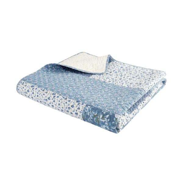 Modrý bavlněný prošívaný přehoz 220x230 cm Floral Patchwork – Bianca-image-2