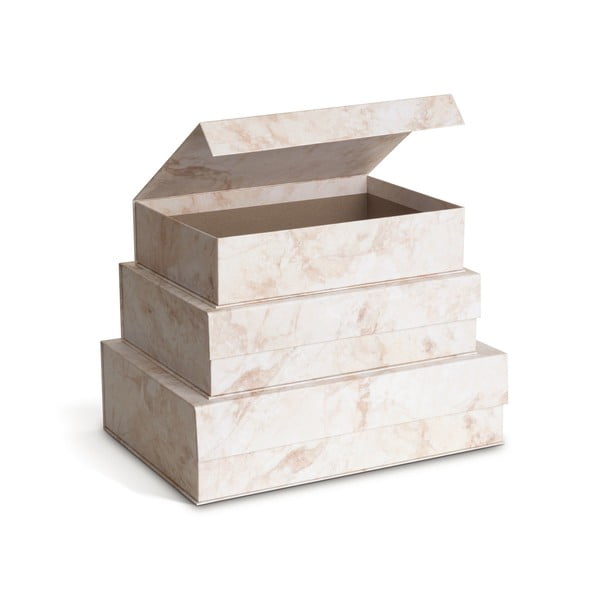 Béžové kartonové úložné boxy v sadě 3 ks s víkem/dekorativní 42,5x29,5x13 cm Kian Paper Laminate – Bigso