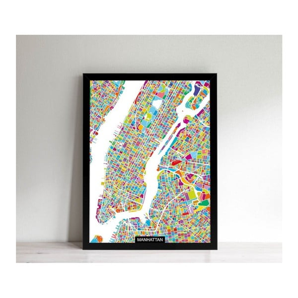 Obraz v černém rámu Homemania Maps Manhattan, 32 x 42 cm