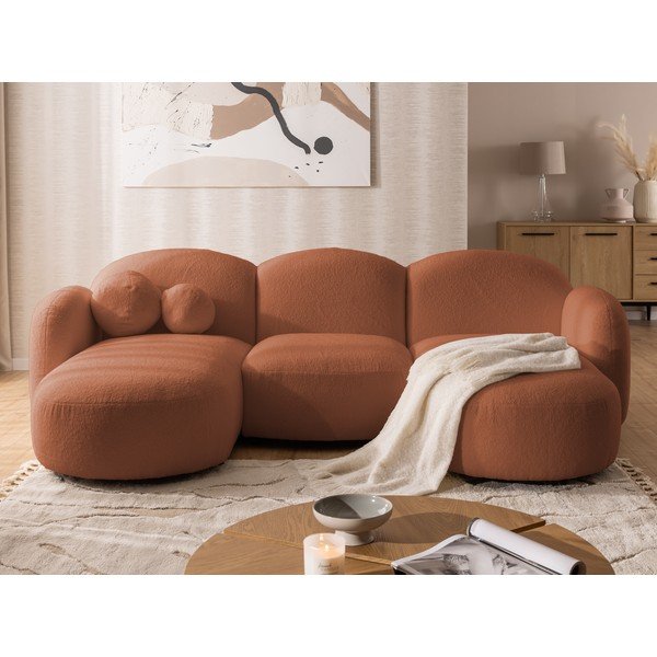 Rohová pohovka z textilie bouclé v terakotové barvě (do "U") Orbit – Ropez-image-1