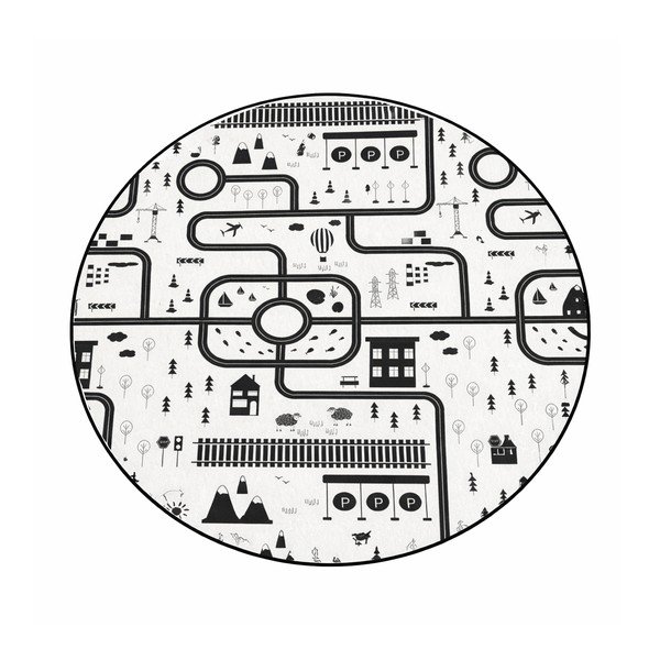 Černobílý pratelný dětský hrací koberec ø150 cm In My Town – Mila Home