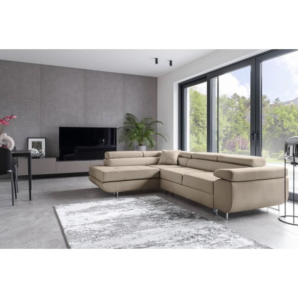 Béžová rozkládací/s úložným prostorem rohová pohovka (levý roh/do L) Anton – ELTAP-image-3