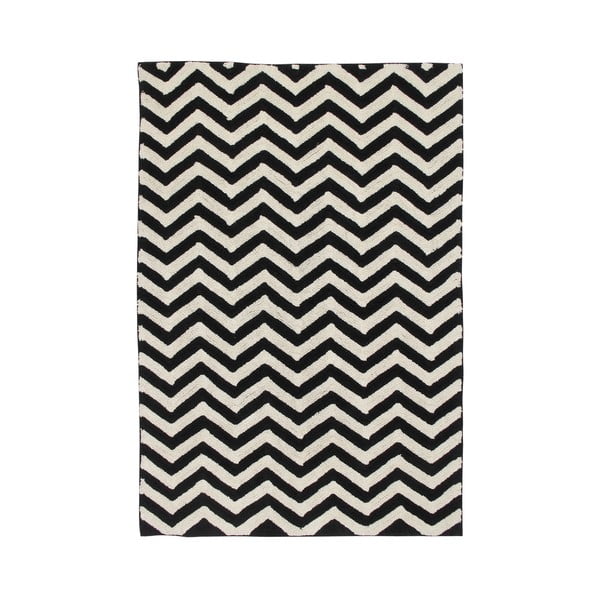 Černobílý bavlněný ručně vyráběný koberec Lorena Canals Zig Zag, 140 x 200 cm